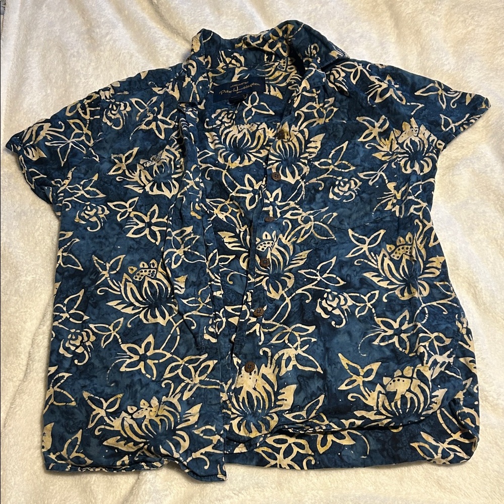 Navy and Cream Floral Men's Casual Shirt